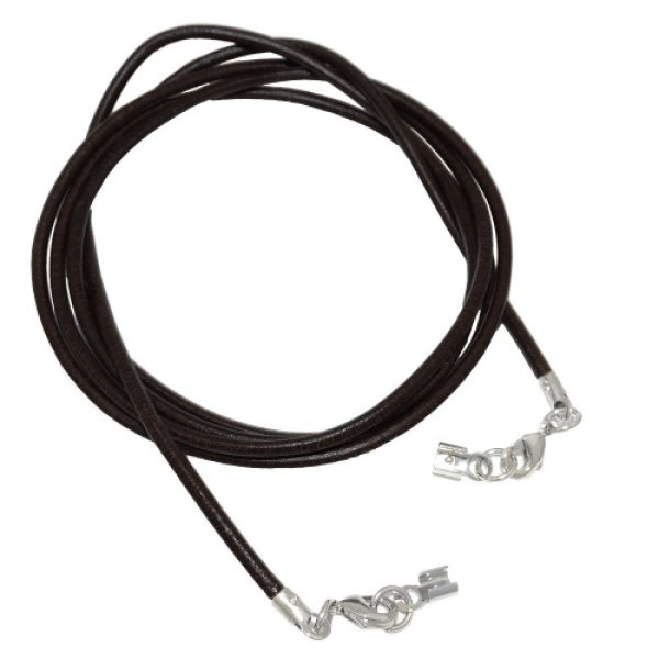 Lederband Rundschnur Rindleder 2mm schwarz gefärbt mit 2x Verschluss silberfarbig 1m