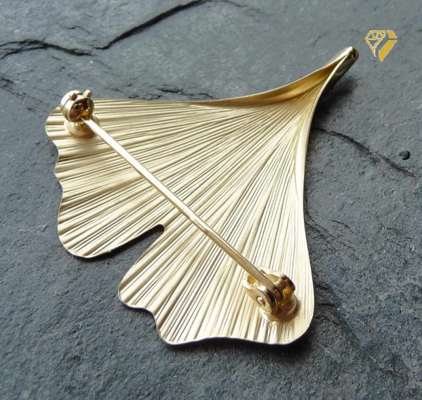 Brosche 36mm Ginkgoblatt 9Kt 375 GOLD