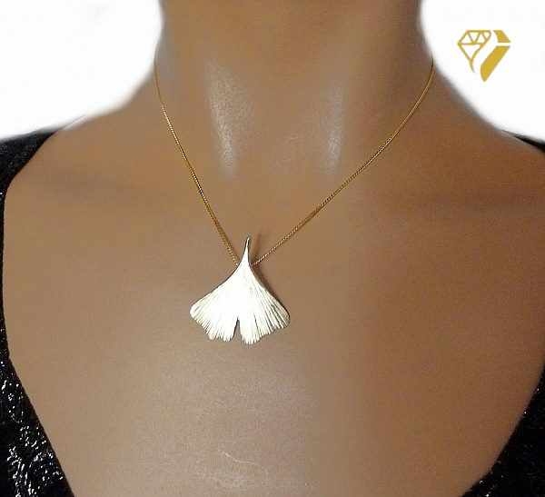 Anhänger 36mm Ginkgoblatt 14Kt 585 GOLD