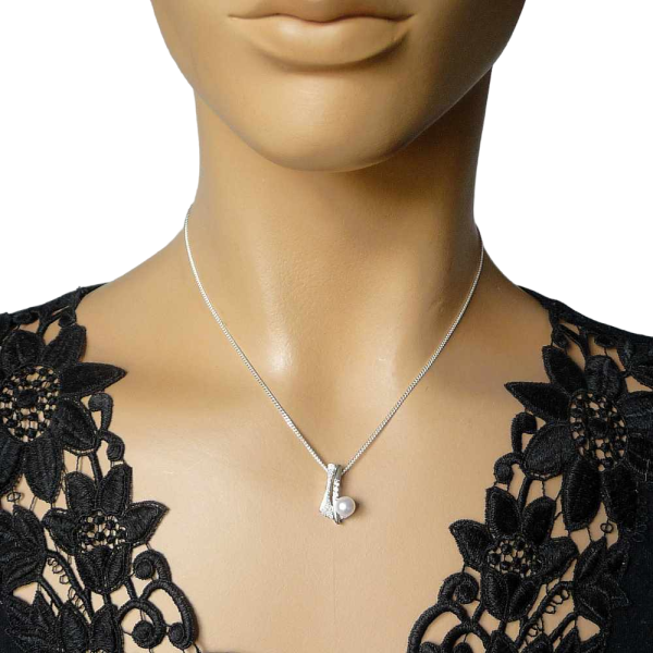 Anhänger 20x12mm Zirkonia und Zuchtperle Silber 925