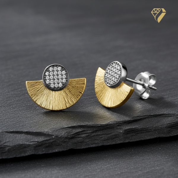 Ohrstecker Fächer 10x13mm Diamant 0,08ct 375 GOLD