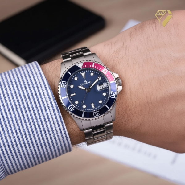 DUGENA Damen - Herrenuhr blau Diver 4460774 Quarz