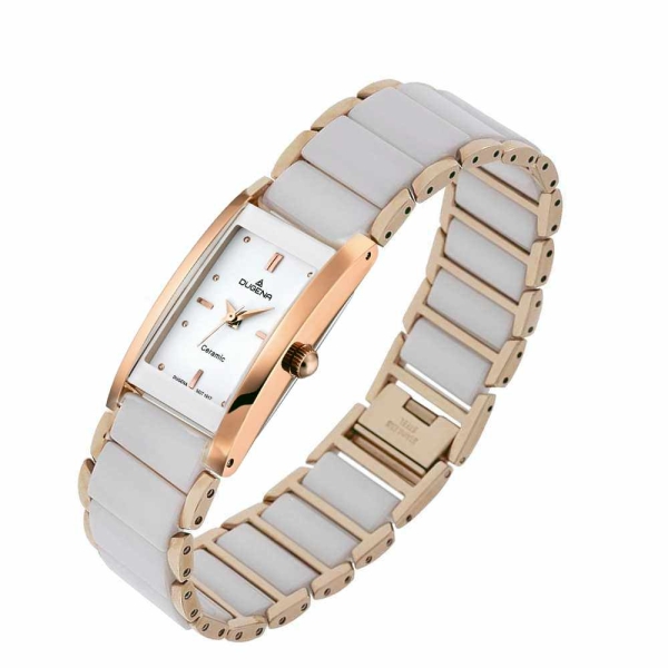 Dugena Damenuhr roségold  weiss Quadra Ceramica 4460590 Quarz