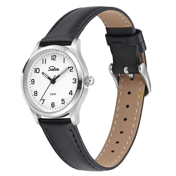 SELVA Damen Quarz Armbanduhr mit Lederband Zifferblatt weiß Ø 27mm