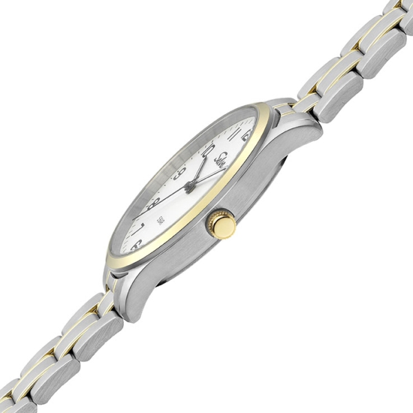 SELVA Herren Quarz Armbanduhr mit Edelstahlband bicolor, Zifferblatt weiß Ø 39mm