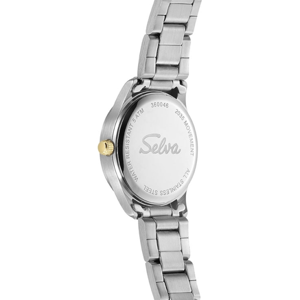 SELVA Damen Quarz Armbanduhr mit Edelstahlband bicolor, Zifferblatt weiß Ø 27mm