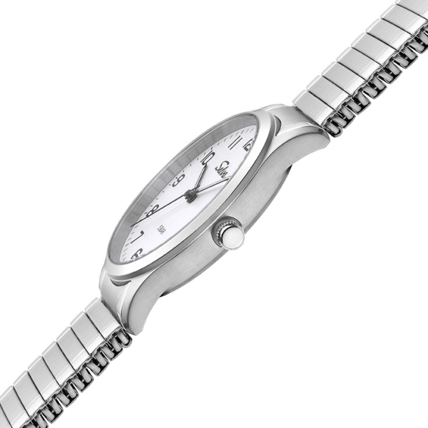 SELVA Herren Quarz Armbanduhr mit Zugband Zifferblatt weiß Ø 39mm