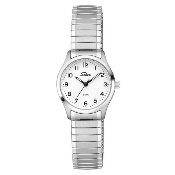 SELVA Damen Quarz Armbanduhr mit Zugband Zifferblatt weiß Ø 27mm