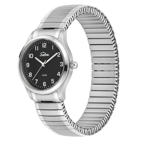 SELVA Damen Quarz Armbanduhr mit Zugband Zifferblatt schwarz Ø 27mm