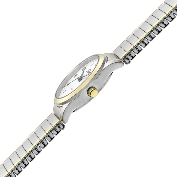 SELVA Damen Quarz Armbanduhr mit Edelstahlzugband bicolor, Zifferblatt weiß Ø 27mm