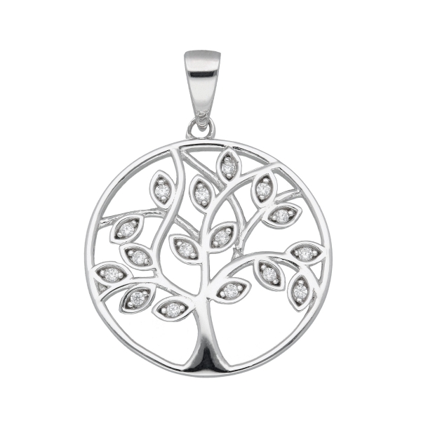 Anhänger 20mm Baum des Lebens mit Zirkonias poliert Silber 925