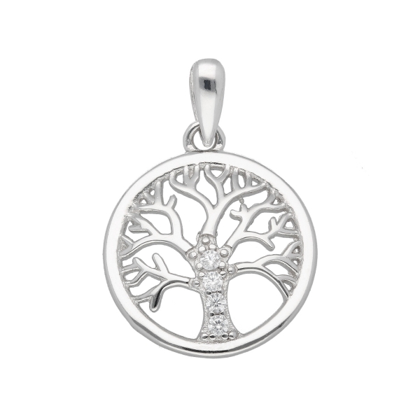 Anhänger 15,8mm Baum des Lebens mit Zirkonias poliert Silber 925