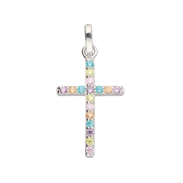 Anhänger 20,8x12mm Kreuz mit Zirkonias farbig Silber 925