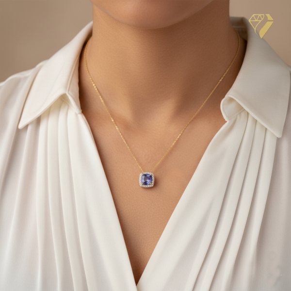 Anhänger Tansanit Brillant 0,109ct mit Ankerkette 46cm 585 GOLD