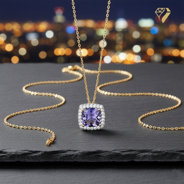 Anhänger Tansanit Brillant 0,109ct mit Ankerkette 46cm 585 GOLD