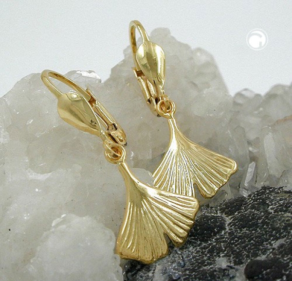 Ohrbrisur Ohrhänger Ohrringe 27mm Ginkgoblatt glänzend 9Kt GOLD