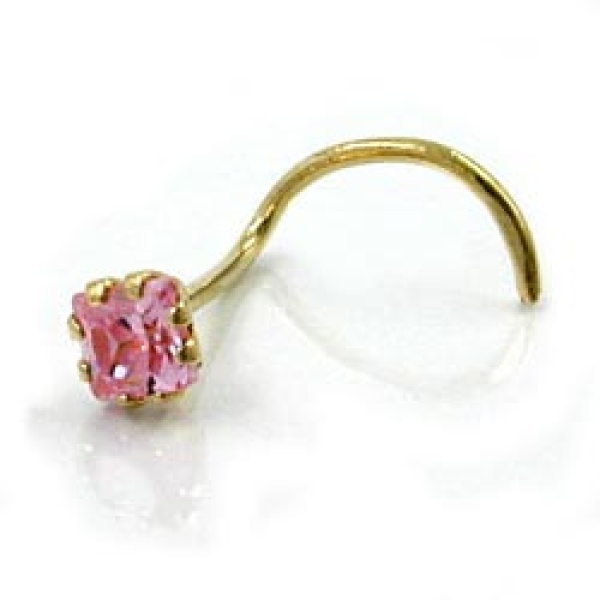 Nasenstecker 3x3mm Zirkonia pink rosafarben 18Kt GOLD