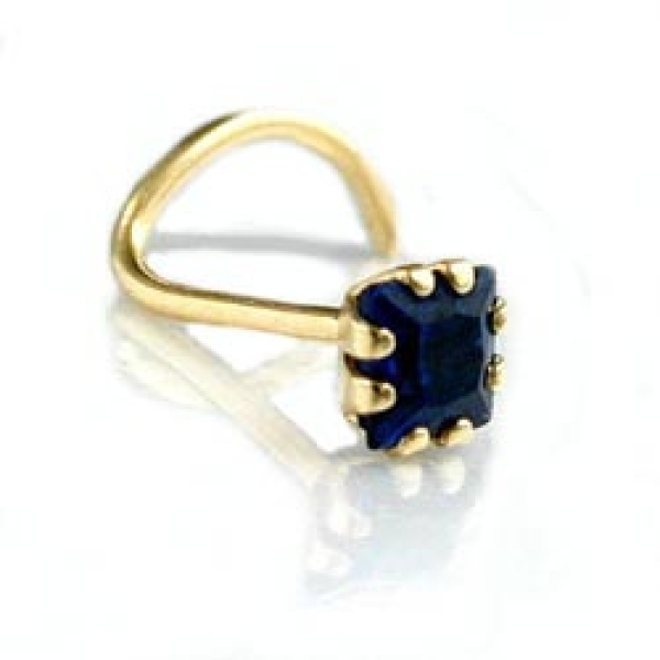 Nasenstecker 3x3mm Spirale mit Zirkonia safir-blau 18Kt GOLD