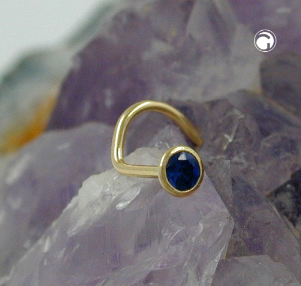 Nasenstecker 2,5mm Spirale mit Zirkonia safir-blau 18Kt GOLD