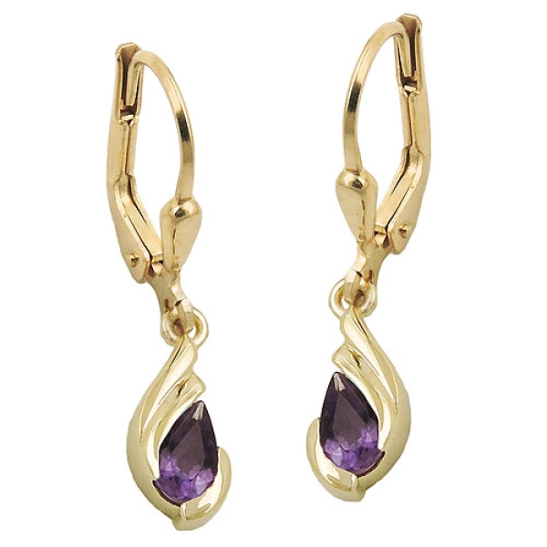 Ohrbrisur Ohrhänger Ohrringe 25x5mm Tropfen Amethyst 9Kt GOLD