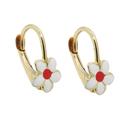 Ohrbrisur Ohrringe 13x7mm Blume weiß-rot emailliert 9Kt GOLD
