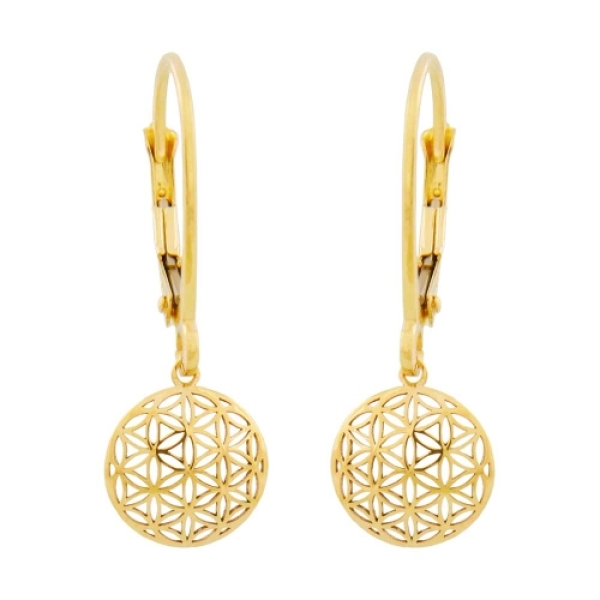 Ohrbrisur Ohrhänger Ohrringe 25x9mm Blume des Lebens 9Kt GOLD