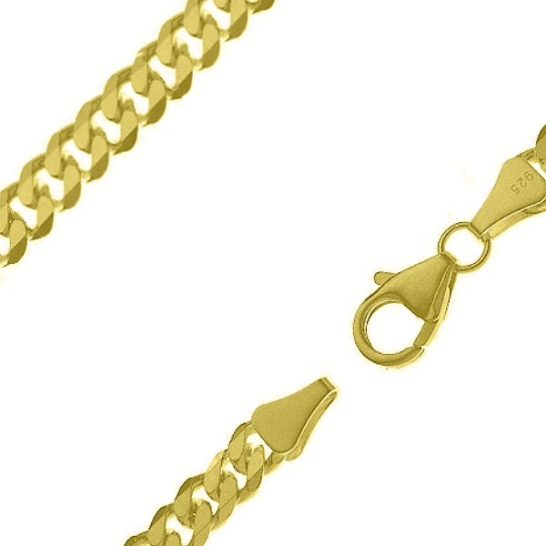 Kette Collier Panzer flach 7mm Silber 925, vergoldet, rosé vergoldet 60cm
