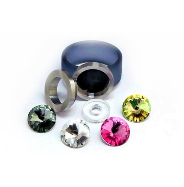Edelstahl PVC Ring fuchsia light mit Kristall Steine nach Wahl Gr. 62