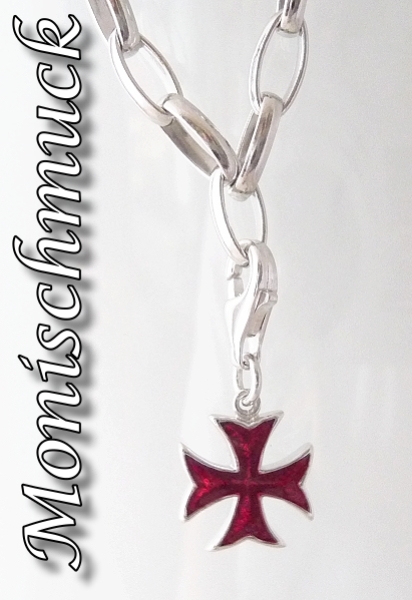 Anhänger Charm 925 Silber Kreuz dunkelrot