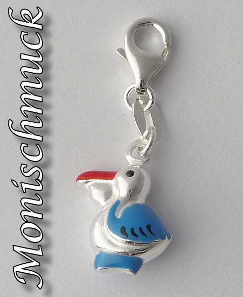 Anhänger Charm 925 Silber Vogel blau rot
