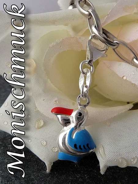 Anhänger Charm 925 Silber Vogel blau rot