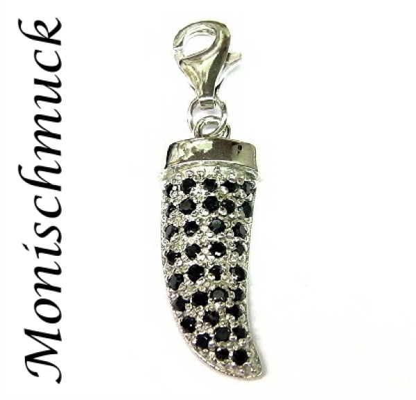 Anhänger Charm 925 Silber Zirkonia Zahn Black