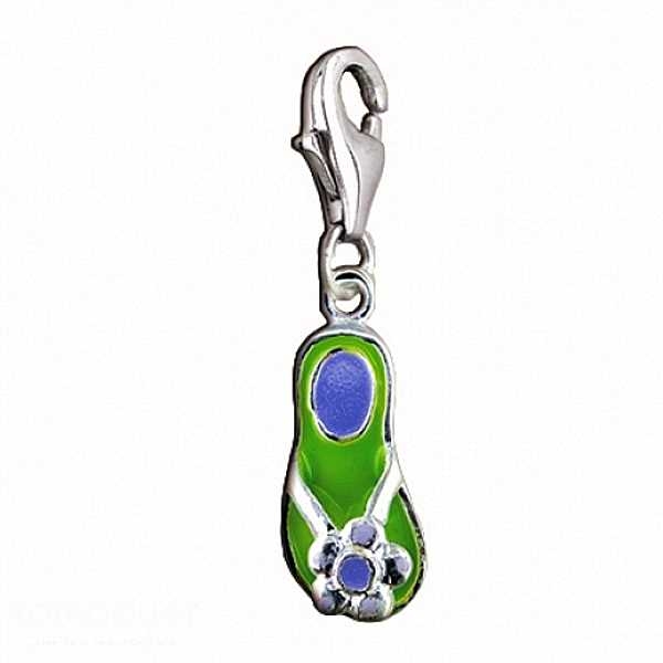 Anhänger Charm 925/- Sterling Silber "Flip Flop grün blau"