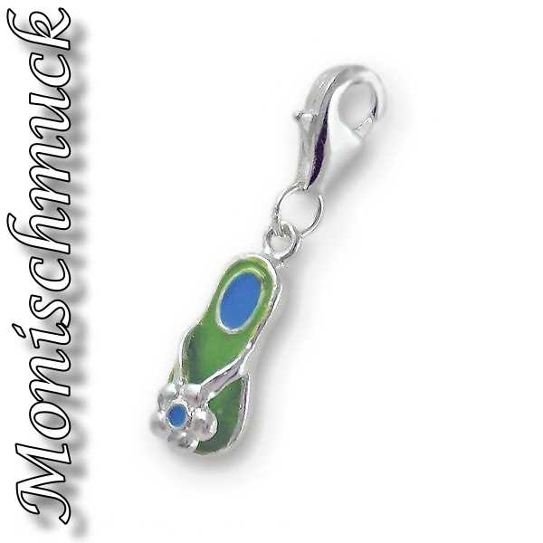 Anhänger Charm 925/- Sterling Silber "Flip Flop grün blau"