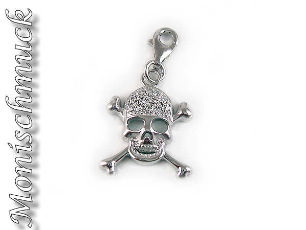 Anhänger, Charm Totenkopf Zirkonia