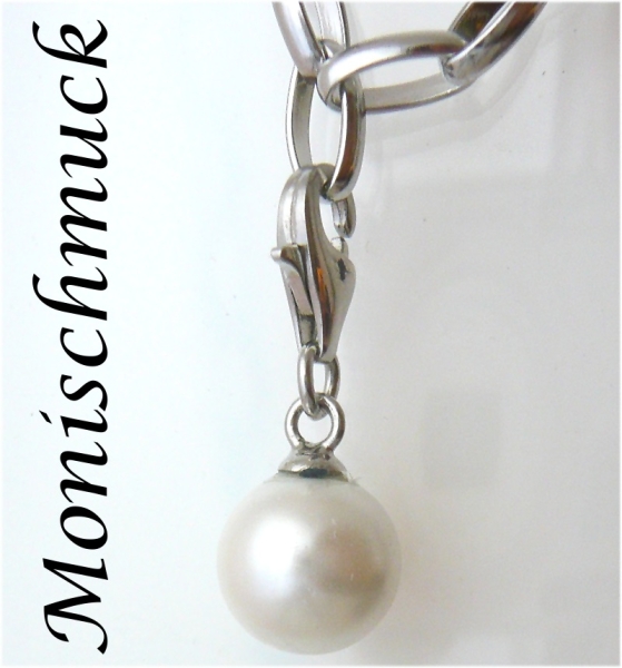 Silbereinhänger Charm Muschelkernperle weiß 10mm