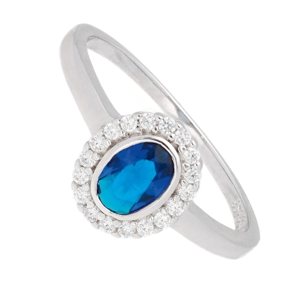 Ring Zirkonia blau weiss Silber 925 Gr. 58