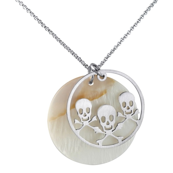 Anhänger Totenkopf zweiteilig 40mm aus Perlmutt und Edelstahl