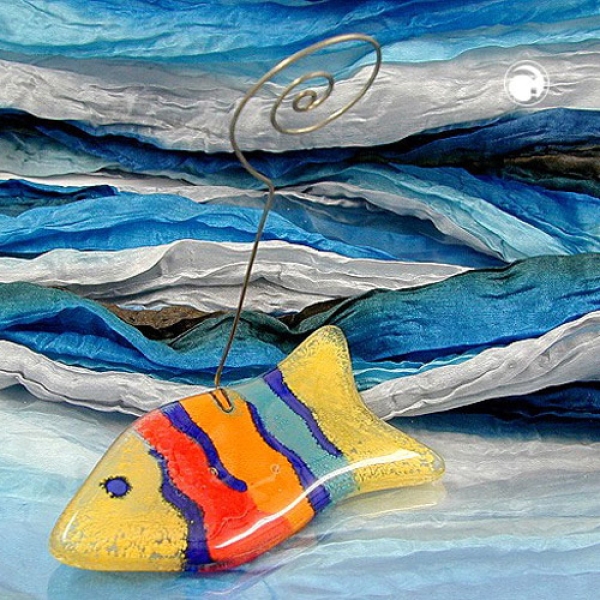 Fotoständer 35x73mm Fisch aus Glas gelb/multi