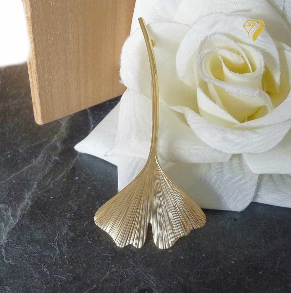 Brosche 64mm Ginkgoblatt 14Kt 585 GOLD