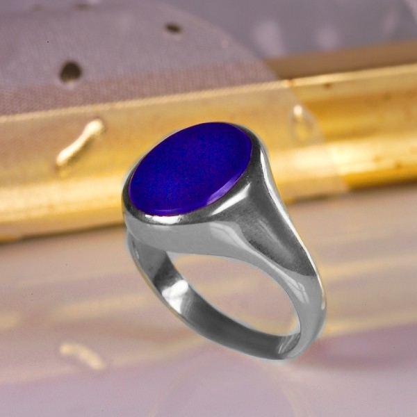 Siegelring ovale Platte Lapis Lazuli 12x10mm 925 Silber