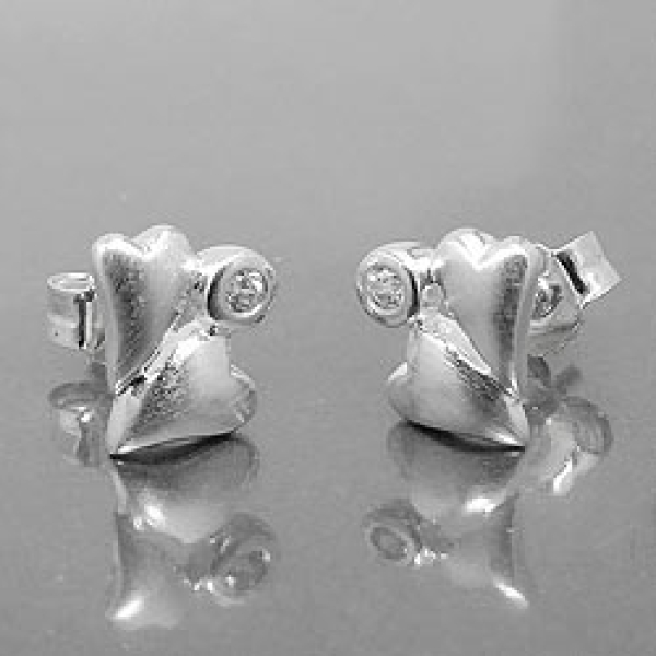 Ohrstecker Ohrring 8x8mm 2 Herzen mattiert Zirkonia Silber 925