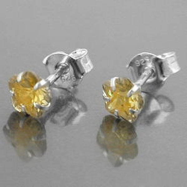 Ohrstecker Ohrring 5mm Blume Zirkonia citrin gelb Silber 925