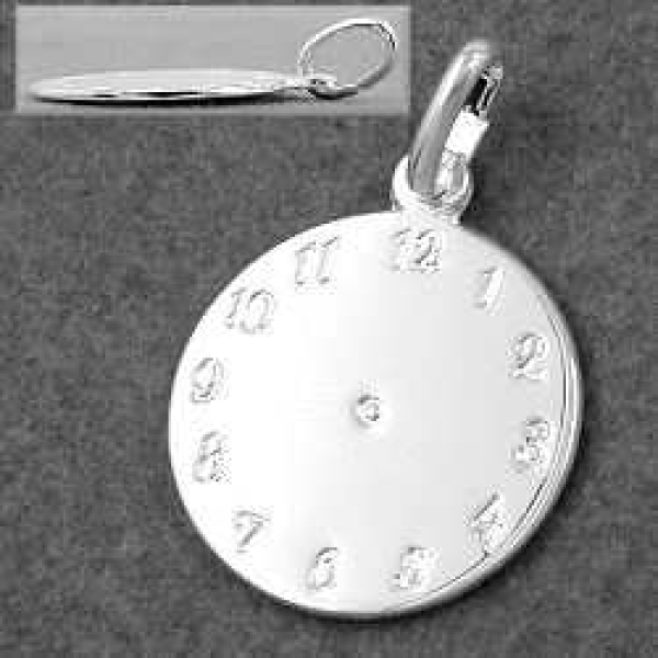 Anhänger 14mm Geburtsanhänger Uhr glänzend Silber 925