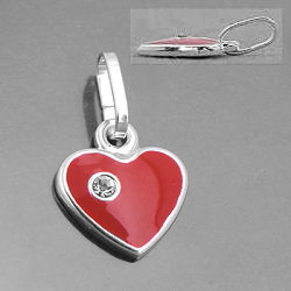 Anhänger, rotes Herz, Glas, Silber 925