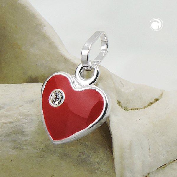 Anhänger, rotes Herz, Glas, Silber 925