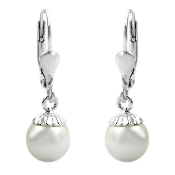 Ohrbrisur Ohrhänger Ohrringe 24x7,5mm Hänger mit Imitat-Perle Silber 925