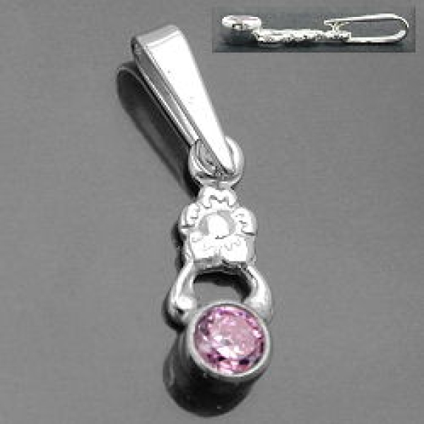 Anhänger 12x4,5mm Blume Zirkonia pink Silber 925