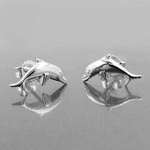 Ohrstecker Ohrring 12x6mm springender Delfin Silber 925