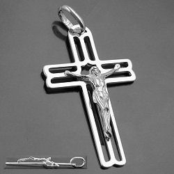 Anhänger 37x23mm Kreuz mit Jesus glänzend Silber 925